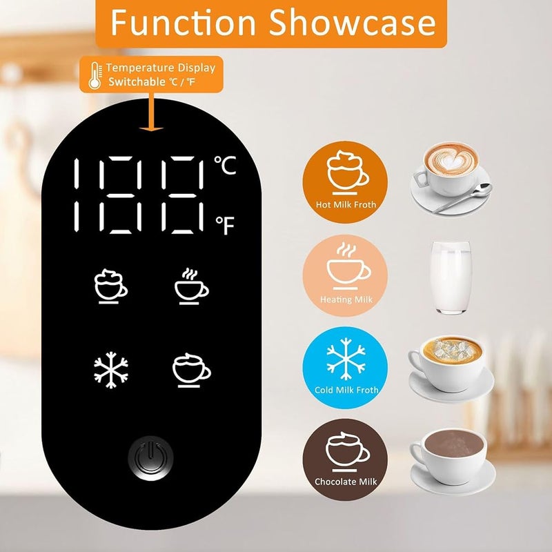 XVersion 4-in-1 Milk Frother 350ml, Automatic Hot & Cold Foam Maker with Milk Steamer and Warmer for Coffee, Latte, Cappuccino & Hot Chocolate （Black） - Image 3