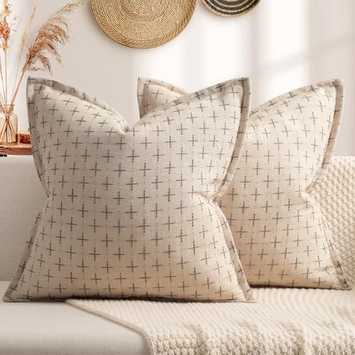 ZWJD Pillow Covers 24x24 Set of 2 Soft Polyester Textured Pillow Covers with Stylish Flange Edge Cozy Farmhouse Throw Pillows for Couch Bed Sofa Living Room - Image 1