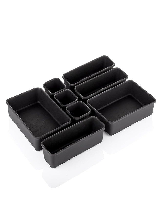 SHRUTI Interlocking Cutlery Organizer Set of 8 | Kitchen & Makeup Tray Set | Desk Drawer Divider Tray | Multi-Purpose Stationery Storage Organizer (Black) - Image 1
