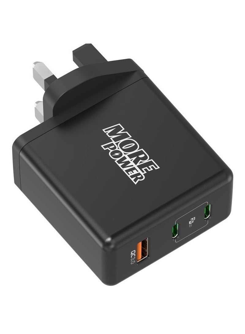 مور بور شاحن مور بور 65 واط - منفذين USB-C PD ومنفذ USB-A QC مع دعم الشحن السريع - Image 3