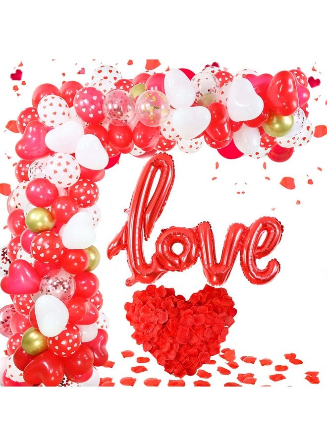 Valentines Day Balloon Arch Garland Kit, Red White Confetti Heart Balloons with 40" Love Balloon 300pcs Silk Rose Petals for Valentine's Day Mother's Day Party Decorations - Image 1