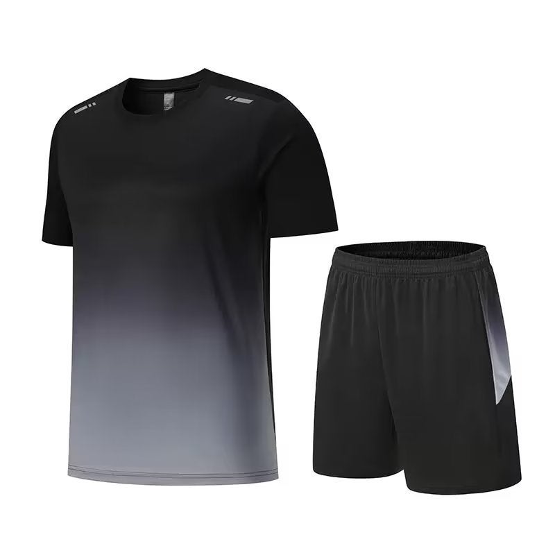 Mens Summer Sports Set Green T-Shirt Shorts Grey - Image 1