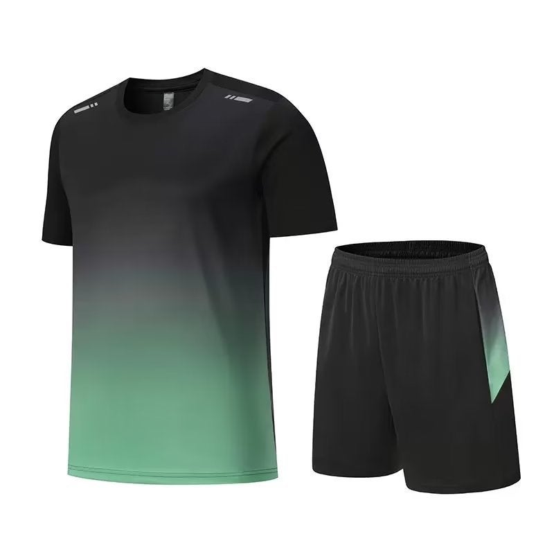 Mens Summer Sports Set Green T-Shirt Shorts Grey - Image 2