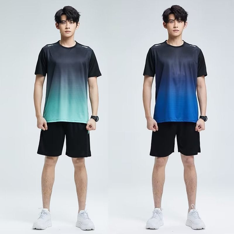 Mens Summer Sports Set Green T-Shirt Shorts Grey - Image 5