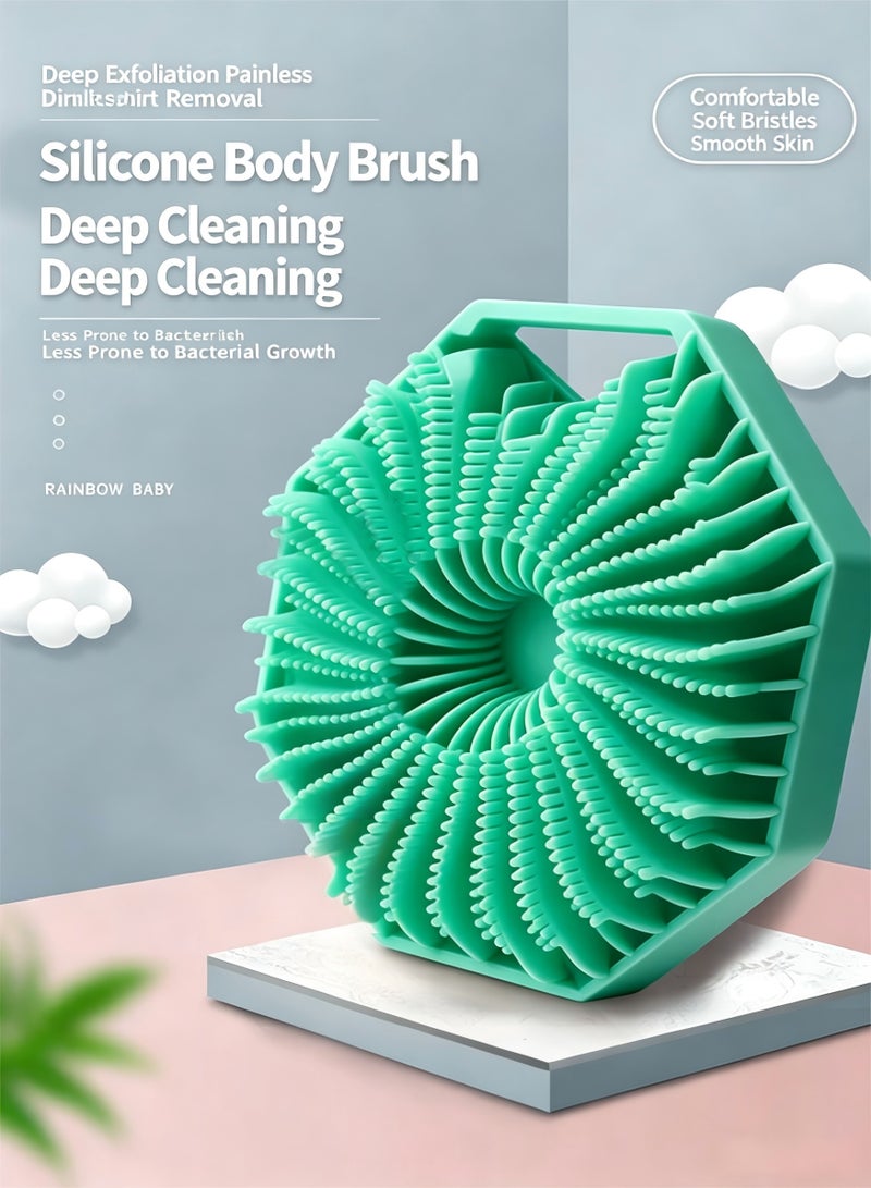 Ruili Silicone body brush, with anti-slip handle and gentle exfoliating brush head, the soft-bristled brush head is suitable for all skin types and is unisex. green - Image 4