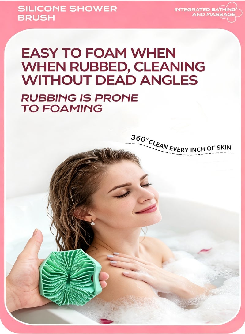 Ruili Silicone body brush, with anti-slip handle and gentle exfoliating brush head, the soft-bristled brush head is suitable for all skin types and is unisex. green - Image 2