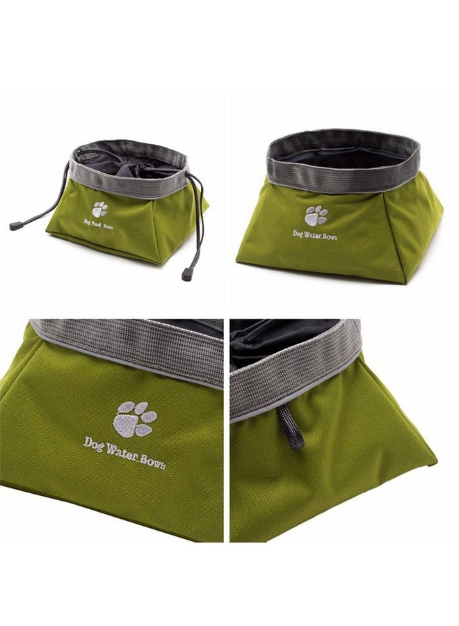 Emily Pets Dog Bowl Pet Cat Feeder Travel Out Door Foldable Supplies Reflective Nylon Fabric Double Bowls Rascal Dog Water & Food Feeder Green Set Of 1 - Image 4