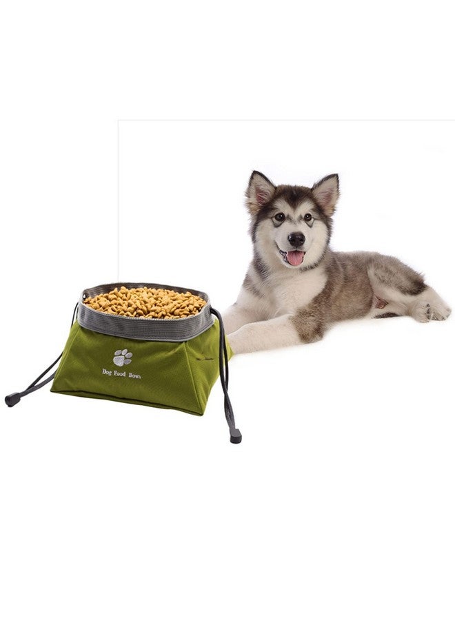 Emily Pets Dog Bowl Pet Cat Feeder Travel Out Door Foldable Supplies Reflective Nylon Fabric Double Bowls Rascal Dog Water & Food Feeder Green Set Of 1 - Image 5