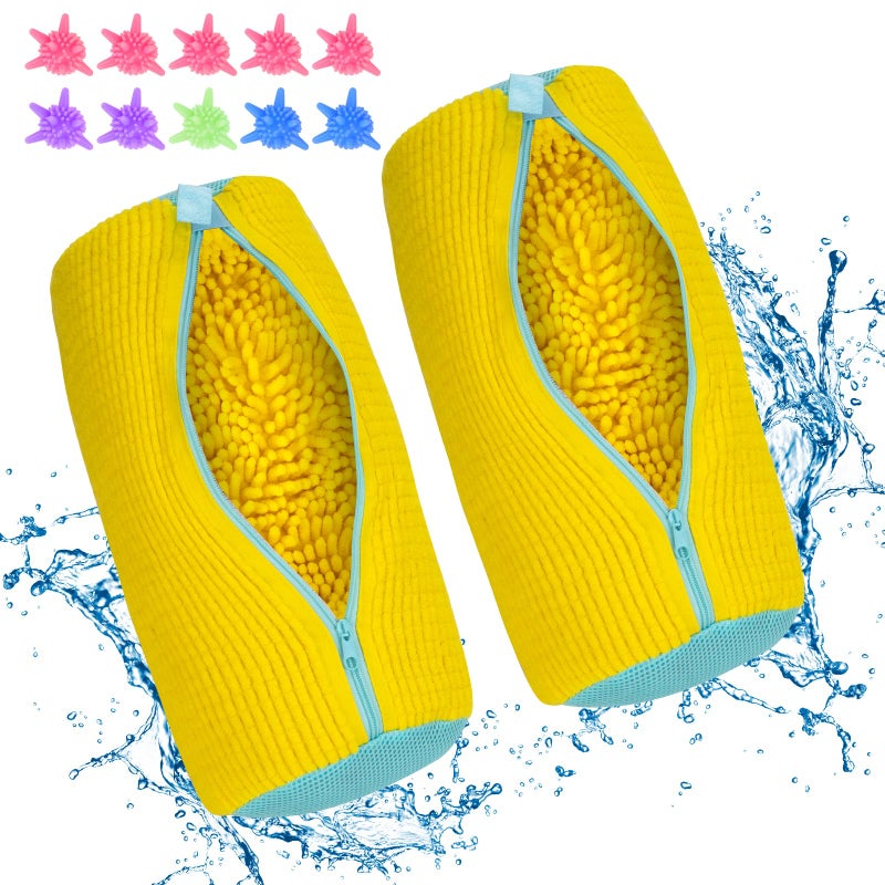 Shoe Washing Machine Bag, 2 Pack Sneaker Cleaner Kit with 10 Washer Balls for Gym Sneakers and Flats, Shoe Laundry Bag with Zipper Protection Design,Large Size for Women's, Men's, and Kid's Shoes - Image 1