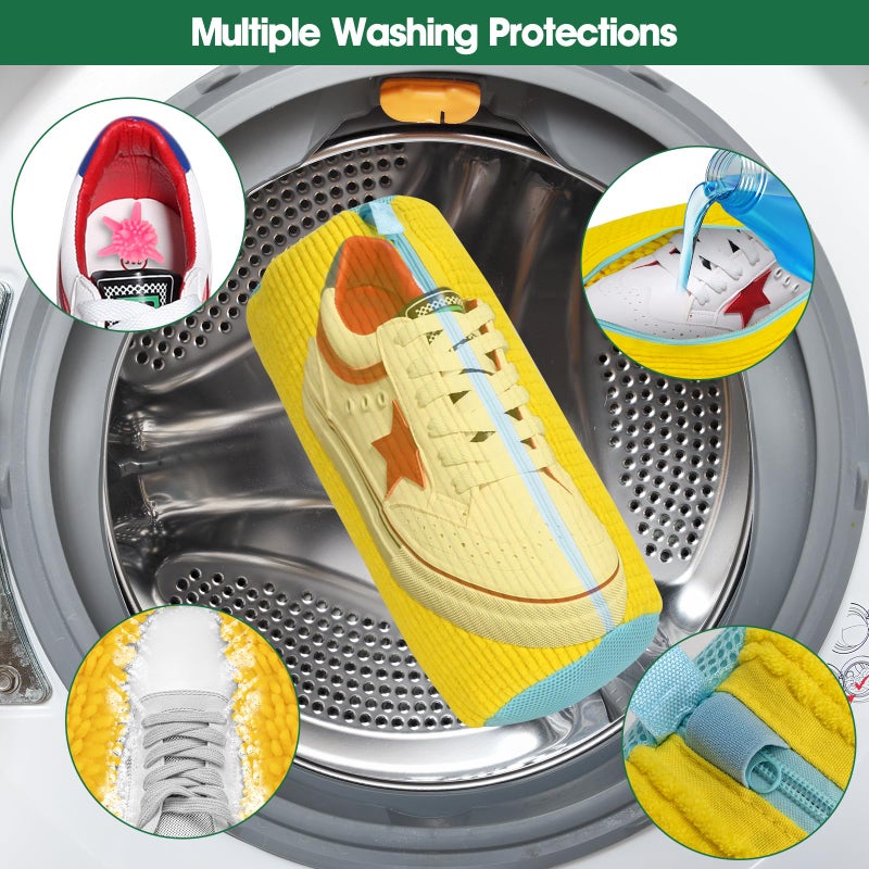 Shoe Washing Machine Bag, 2 Pack Sneaker Cleaner Kit with 10 Washer Balls for Gym Sneakers and Flats, Shoe Laundry Bag with Zipper Protection Design,Large Size for Women's, Men's, and Kid's Shoes - Image 4