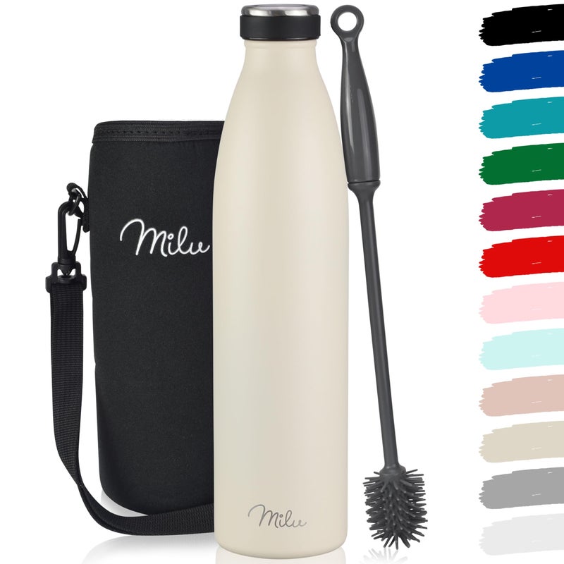 Milu Stainless Steel Drinking Bottle 1000 ml  Insulated Thermo Flask for Water  Leak Proof Insulated and Double Walled Carbonated Buttercream 1L