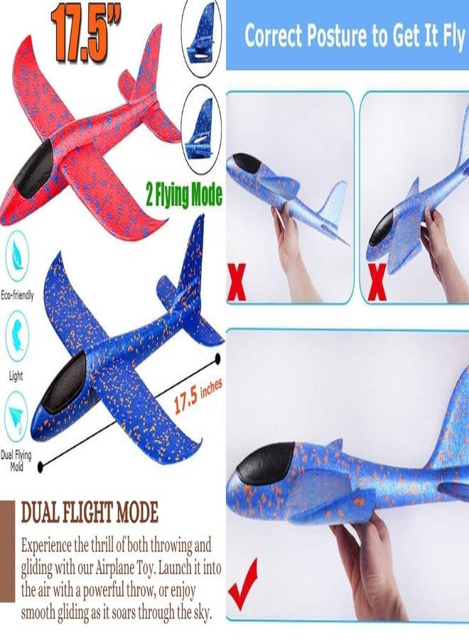 IndusBay® Pack of 2, Kids Throwing Plane Toy 17.5 Large Throwing Foam Glider Airplane with Dual Flight Mode Aircraft Gift for Childrens, Multicolor - Image 2