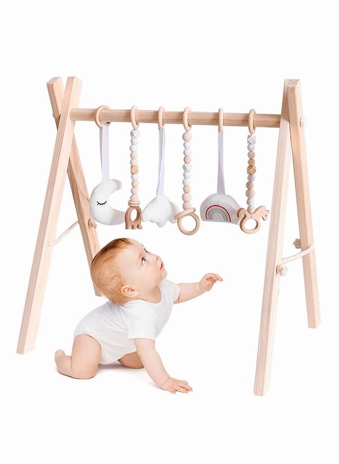 Occuwzz - Foldable Wooden Baby Gym with 6 Baby Toys Frame Activity Gym  newborn baby fitness rack - Image 1
