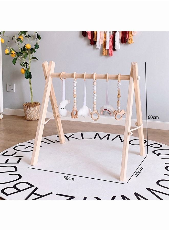 Occuwzz - Foldable Wooden Baby Gym with 6 Baby Toys Frame Activity Gym  newborn baby fitness rack - Image 1