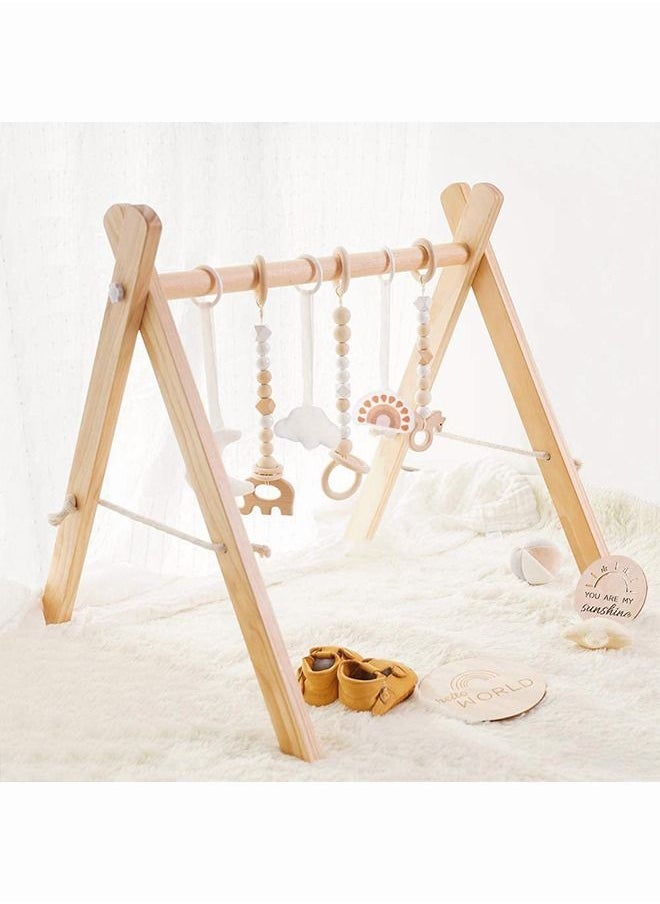 Occuwzz - Foldable Wooden Baby Gym with 6 Baby Toys Frame Activity Gym  newborn baby fitness rack - Image 1