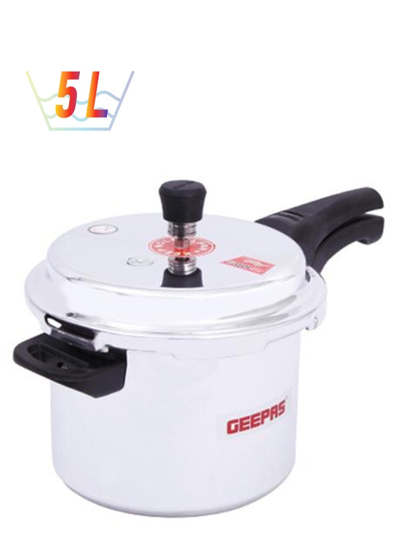 GEEPAS Aluminium Pressure Cooker, Induction Base, Long Life rubber Gasket, Responsive Safety Valve, Ergonomic Handle, Improved Pressure Regulator, Anti Implosion Lid 5.0Liters - Image 1