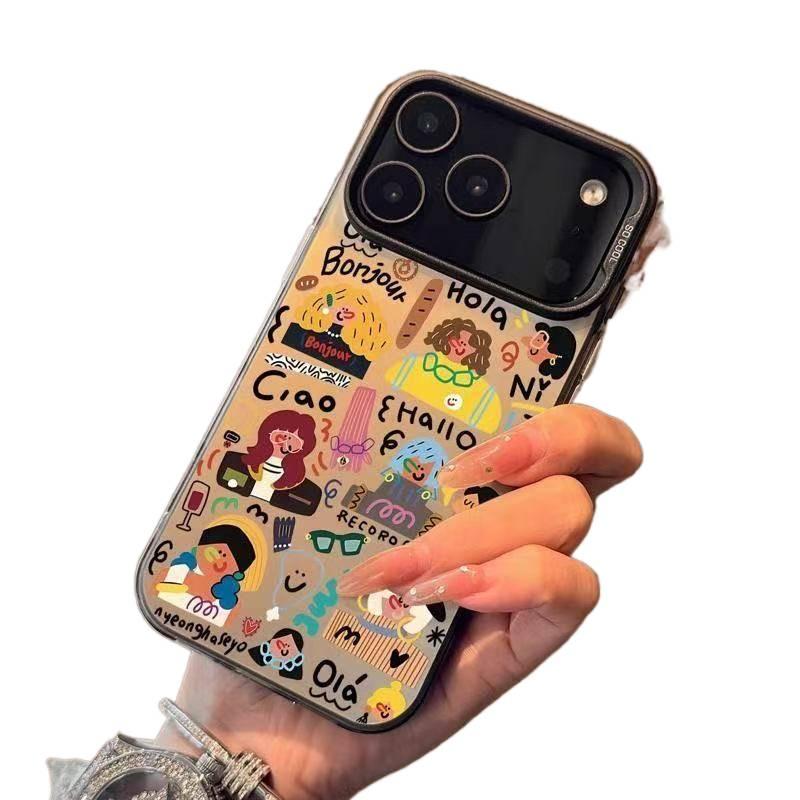 iPhone 16 Pro Protective PC for iPhone 16 16 Plus 16 Pro 16 Pro Max and Matte Finish and Abstract Girl Pattern in Black - Image 1
