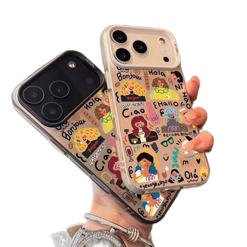 iPhone 16 Pro Protective PC for iPhone 16 16 Plus 16 Pro 16 Pro Max and Matte Finish and Abstract Girl Pattern in Black - Image 2