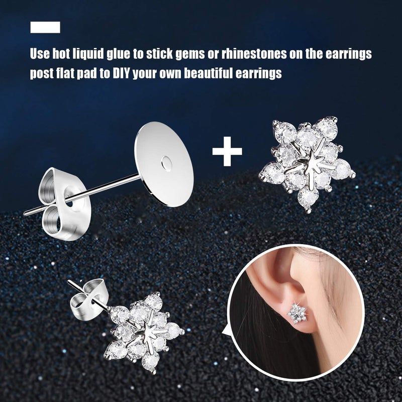 VERACT Earring Posts Stainless Steel, 500Pcs Hypoallergenic Flat Pad Earring Studs (4mm, 6mm) with Butterfly and Rubber Bullet Earring Backs for Jewelry Making Findings - Image 5