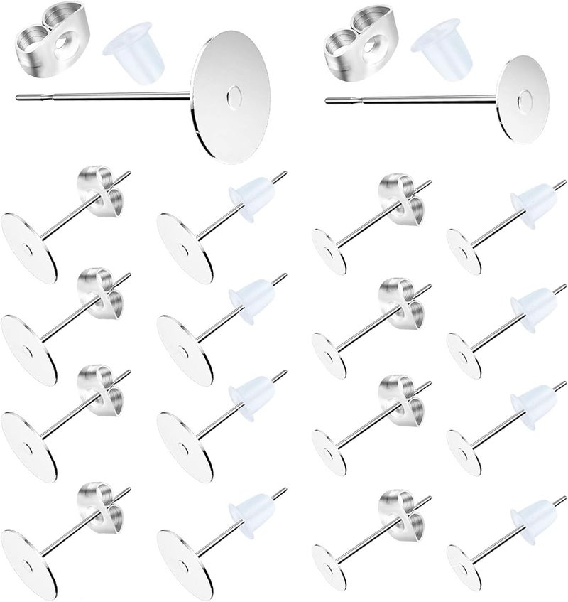 VERACT Earring Posts Stainless Steel, 500Pcs Hypoallergenic Flat Pad Earring Studs (4mm, 6mm) with Butterfly and Rubber Bullet Earring Backs for Jewelry Making Findings - Image 1