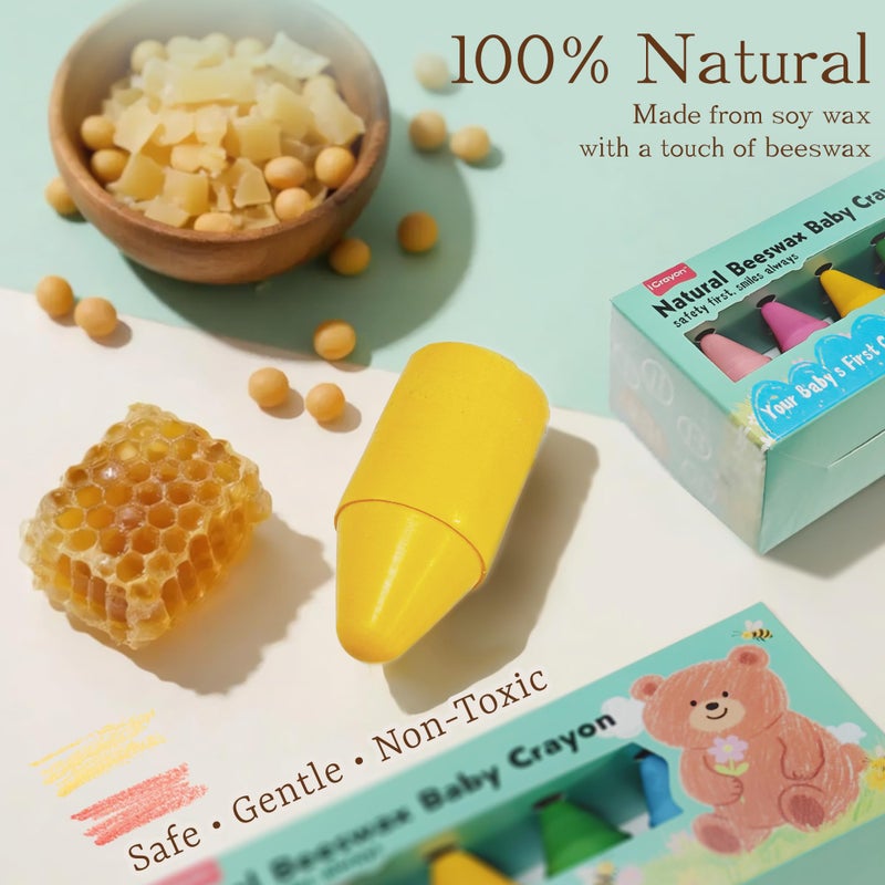 iCrayon Soy & Beeswax Crayons for Toddlers, 12 Colors Non-Toxic Natural Crayons, Chunky Easy-Grip Design for Little Hands, Unbreakable Baby Art Supplies - Image 4