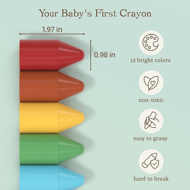 iCrayon Soy & Beeswax Crayons for Toddlers, 12 Colors Non-Toxic Natural Crayons, Chunky Easy-Grip Design for Little Hands, Unbreakable Baby Art Supplies - Image 2