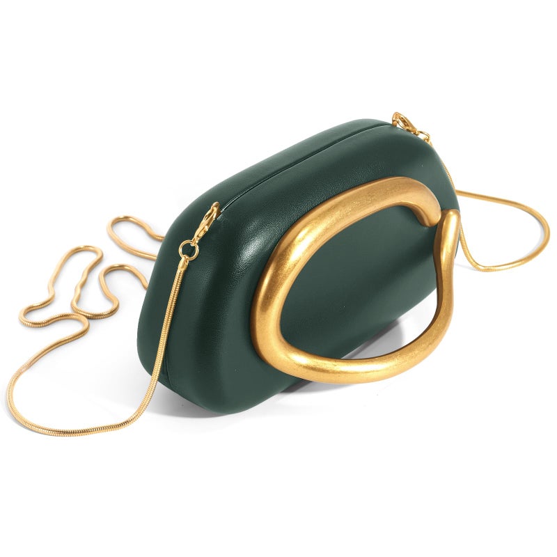 NEWROGENG Clutch Purses for Women Formal, Leather Evening Bags with Chain, Trendy Metal Handle Purses and Handbags 2025, Leather Dark Green - Image 4