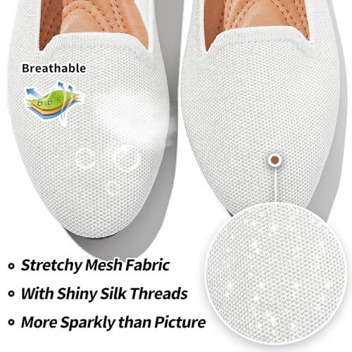 BABUDOG Women's Sparkly Flats Shoes Shiny Mesh Loafers Shoes Soft Memory Foam Flats(Sparkly White.US8) - Image 2