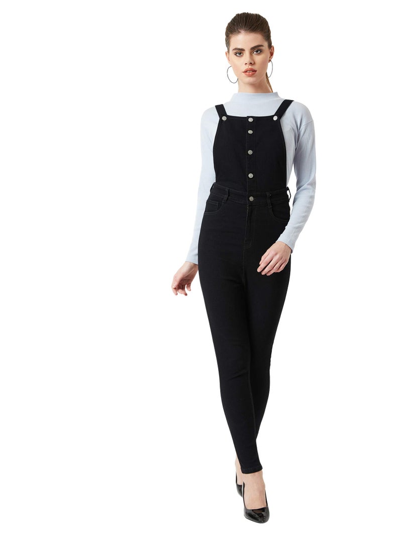 Miss Chase Women's Black Skinny Denim Dungaree(MCSS20DEN04-47-62-28,Black,28) - Image 1