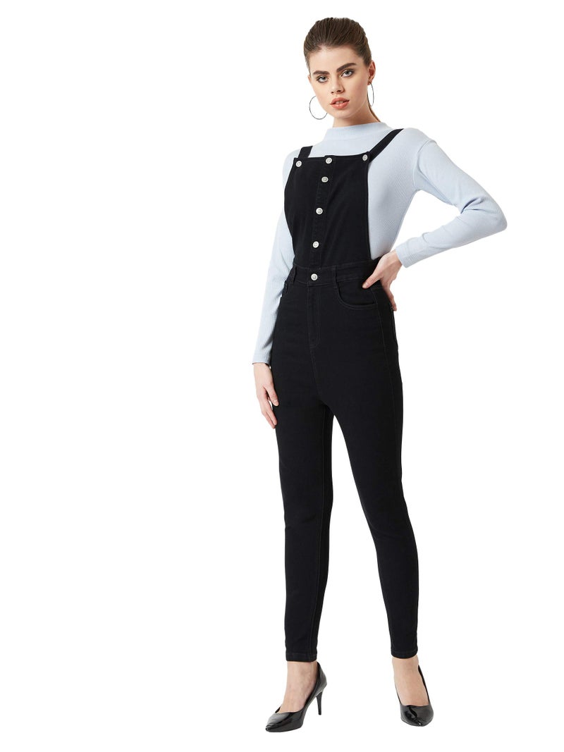 Miss Chase Women's Black Skinny Denim Dungaree(MCSS20DEN04-47-62-28,Black,28) - Image 2
