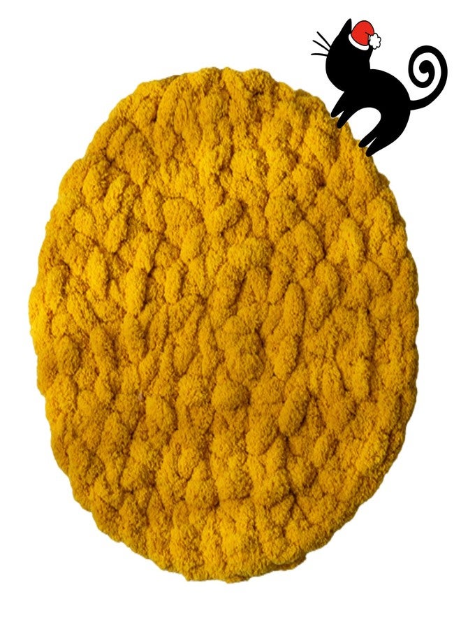 Urnat Cat Self-Warming Knitted Bed Mat, Extra-Soft Warm Round Washable Pads Cushions for Indoor Kittens & Kitty Small Pets Cat Trees (Yellow,Medium) - Image 1