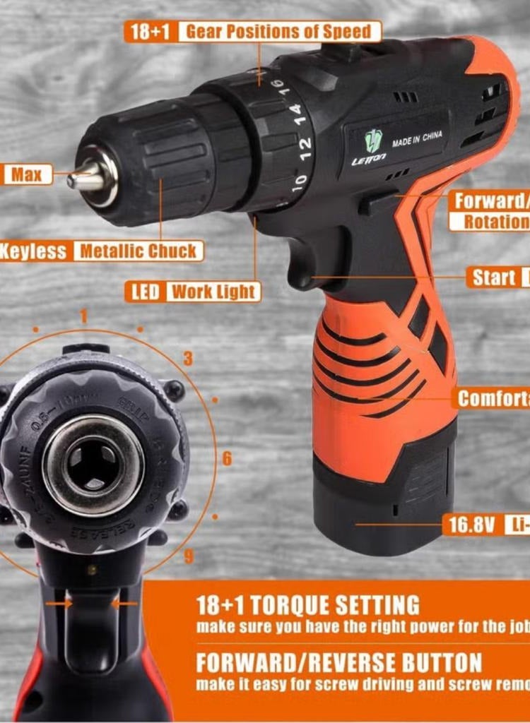 Denx Tool set with cordless drill machine with 1300 mAh battery - Image 4