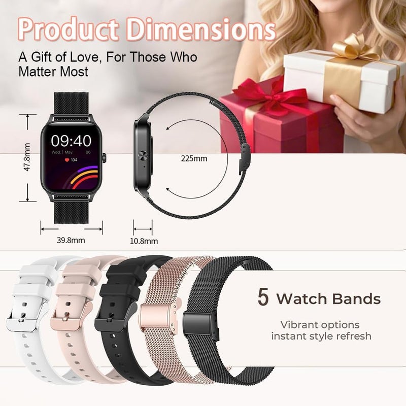 TDZDDYS Smart Watch for Men Women(Answer/Make Call), Support Arabic, AI Voice Assistant, 1.85-Inch Fitness Watch for iPhone iOS Andriod, High Quality, IP68 Waterproof (Rose golden Steel+Black & Pink Silicone) - Image 4