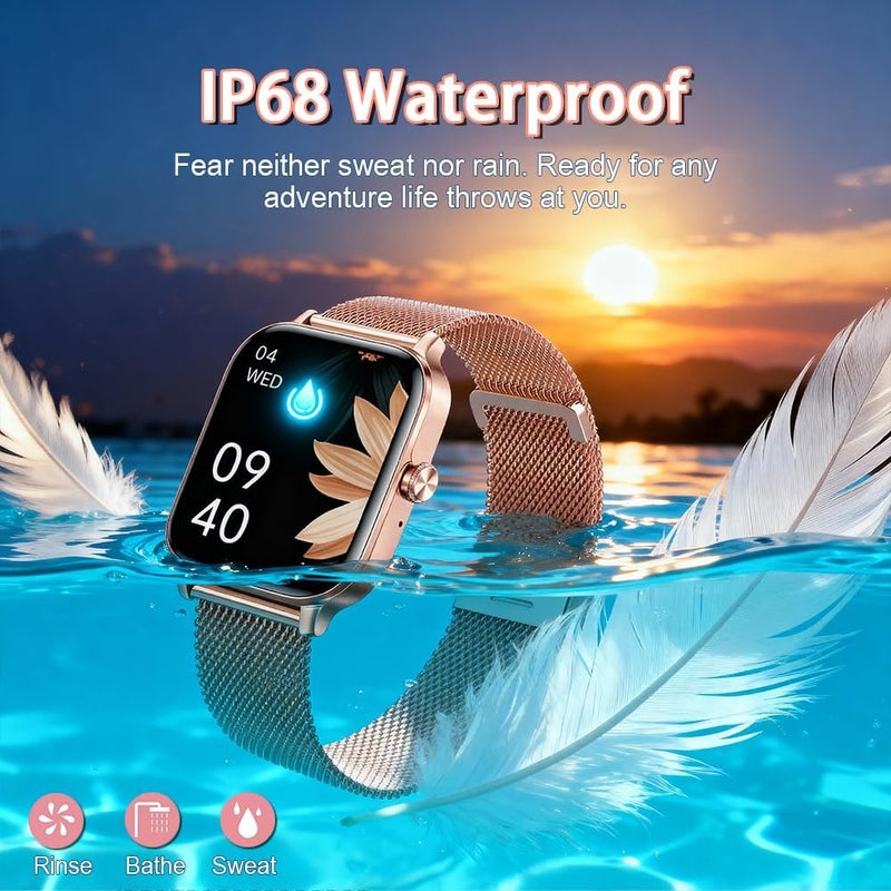 TDZDDYS Smart Watch for Men Women(Answer/Make Call), Support Arabic, AI Voice Assistant, 1.85-Inch Fitness Watch for iPhone iOS Andriod, High Quality, IP68 Waterproof (Rose golden Steel+Black & Pink Silicone) - Image 3