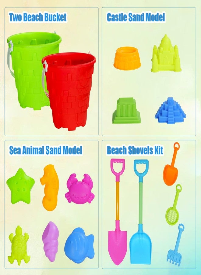 Holady 17 Pcs Beach Toy Set for Kids - Includes Bucket, Molds, Shovel, Rake, Sifter & Castle Toys - Sand Bucket and Shovel for Boys and Girls - Image 3