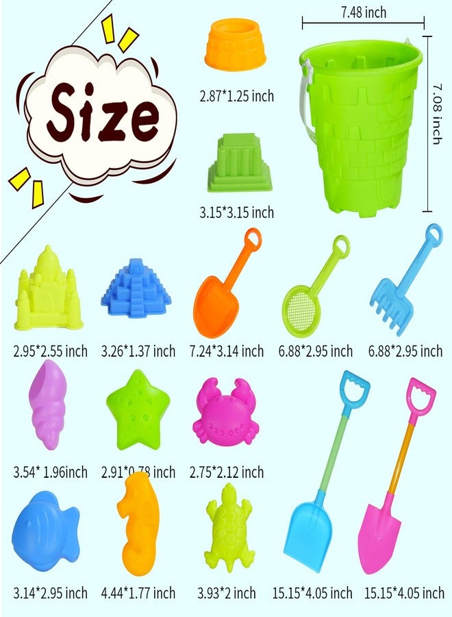 Holady 17 Pcs Beach Toy Set for Kids - Includes Bucket, Molds, Shovel, Rake, Sifter & Castle Toys - Sand Bucket and Shovel for Boys and Girls - Image 2