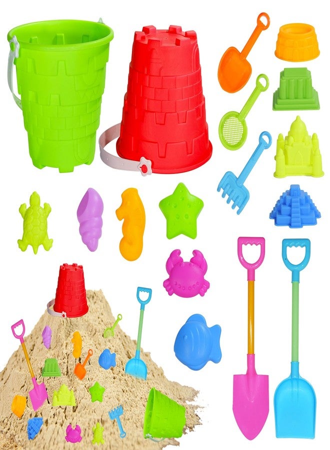 Holady 17 Pcs Beach Toy Set for Kids - Includes Bucket, Molds, Shovel, Rake, Sifter & Castle Toys - Sand Bucket and Shovel for Boys and Girls - Image 1