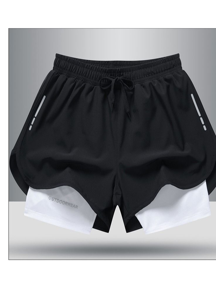 UTDOORWEAR Summer Mn's Style With Lining Fake Two-piece High Bbounce Ice Silk Quick Drying Sports Fitness Training Quick Drying Swimming Shorts  - Image 1
