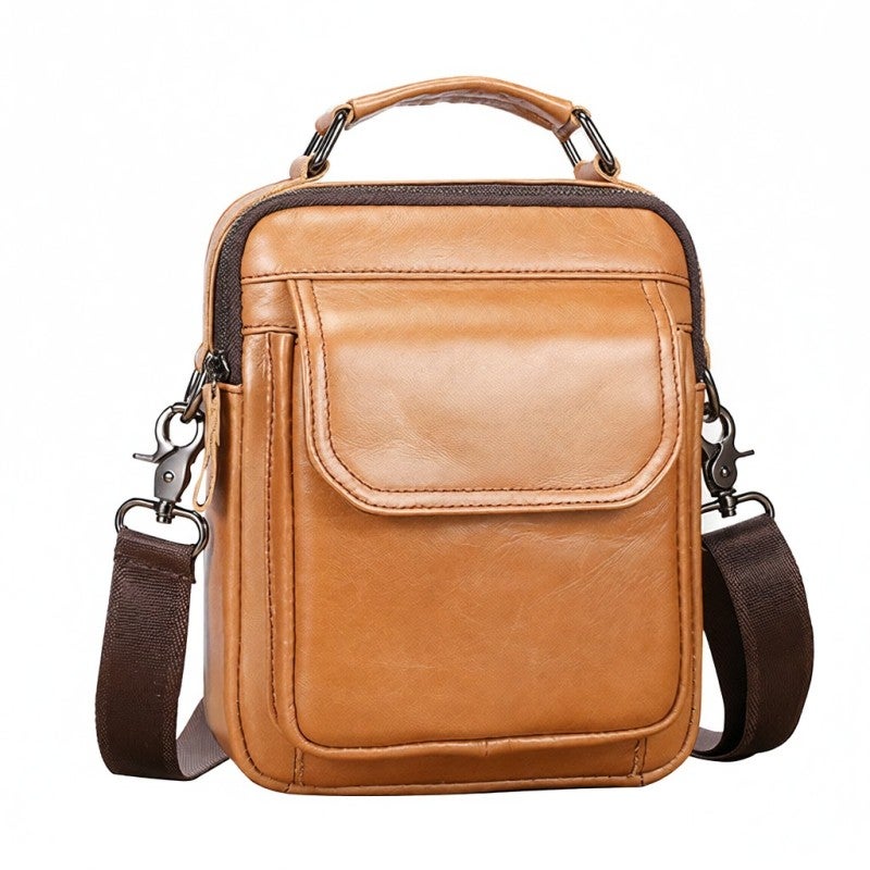 BULLCAPTAIN Men'S Leather Sling Bag Retro Cross Body Bag Vintage Shoulder Bag With Adjustable Non Slip Strap For Travel Business Hiking - Image 1