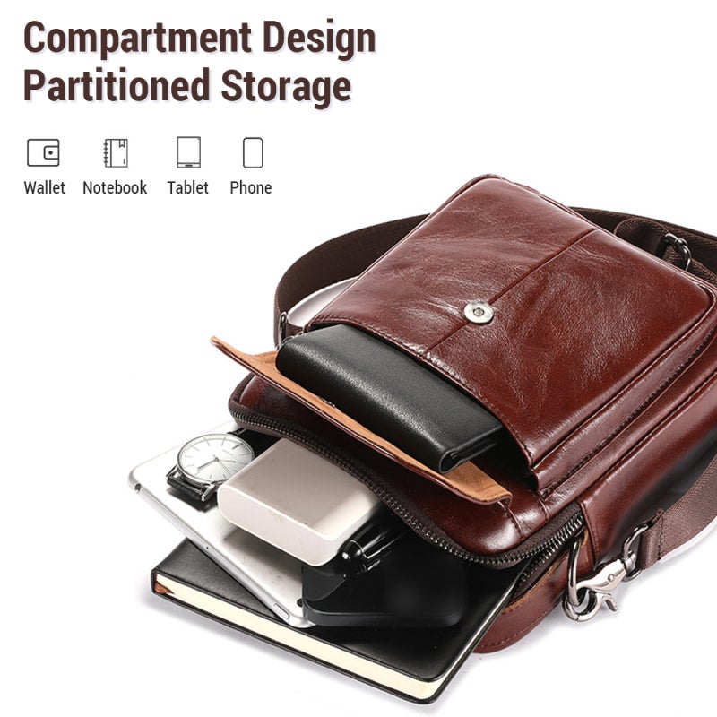 BULLCAPTAIN Men'S Leather Sling Bag Retro Cross Body Bag Vintage Shoulder Bag With Adjustable Non Slip Strap For Travel Business Hiking - Image 5