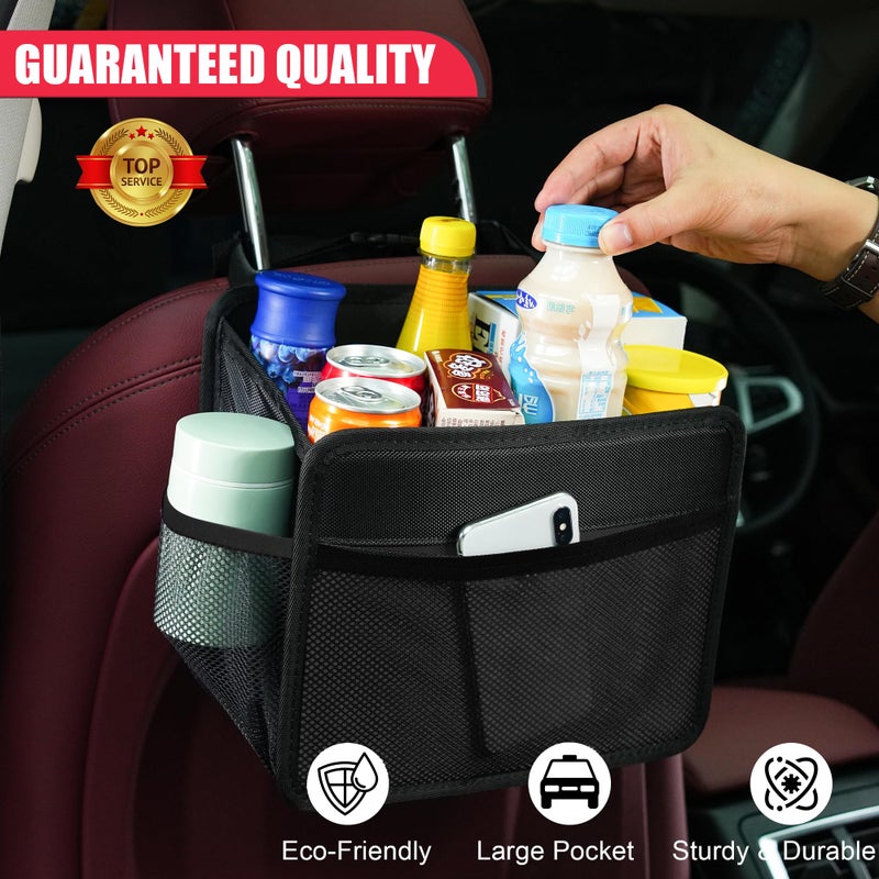 Uplien Car Seat Back Organizer Hanging Bag [2025 UPDATED] Foldable Backseat Storage Caddy with 5 Compartments & Adjustable Straps, Fits for Front/Back Headrest, Ultra-Durable - Black - Image 2