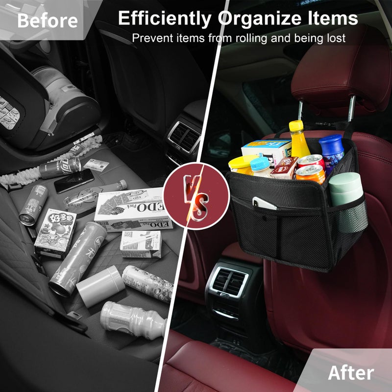 Uplien Car Seat Back Organizer Hanging Bag [2025 UPDATED] Foldable Backseat Storage Caddy with 5 Compartments & Adjustable Straps, Fits for Front/Back Headrest, Ultra-Durable - Black - Image 4