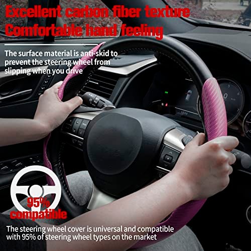 amiss غطاء عجلة القيادة المضاد للانزلاق من أميش مصنوع من ألياف الكربون، واقي عجلة القيادة المجزأ، غطاء عجلة القيادة على شكل فراشة، غطاء واقي عالمي لعجلات السيارات بنسبة 99%، ملحقات داخلية للسيارة (وردي) - Image 2