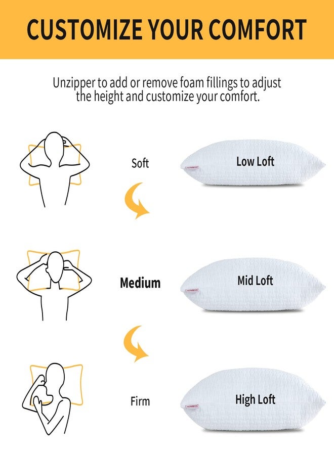 HOMBYS 2 Pcs Extra Firm Bed Pillows for Sleeping, Shredded Memory Foam Pillows Standard Size, for Side, Back, Stomach Sleepers,40% Viscose Made from Bamboo Cooling Cover - Image 4