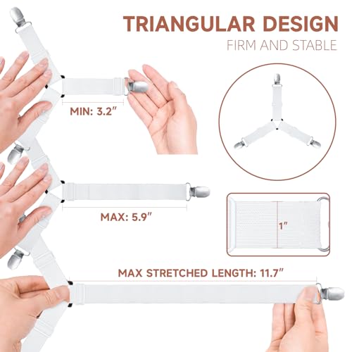 Bozenu Bed Sheet Straps, Upgrade Fitted Bed Sheet Holders for Corners, Non Slip Sheet Clips White 4Pcs - Image 2