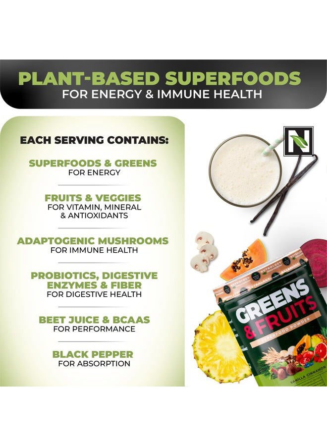 Nutrology Greens & Fruits-Naturally Sourced Fruits, Vegetables, Greens, Beet Powder & Mushroom Blend - Probiotics, Digestive Enzymes, Fiber, Antioxidants, Immune Support - Vanilla Cinnamon-30 Servings - Image 5