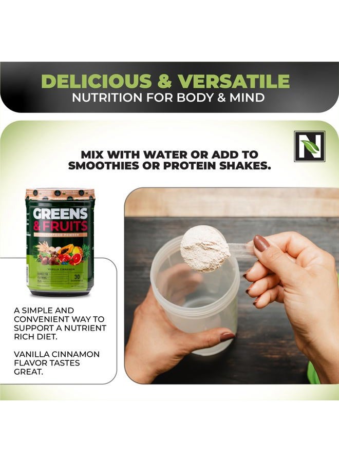 Nutrology Greens & Fruits-Naturally Sourced Fruits, Vegetables, Greens, Beet Powder & Mushroom Blend - Probiotics, Digestive Enzymes, Fiber, Antioxidants, Immune Support - Vanilla Cinnamon-30 Servings - Image 4