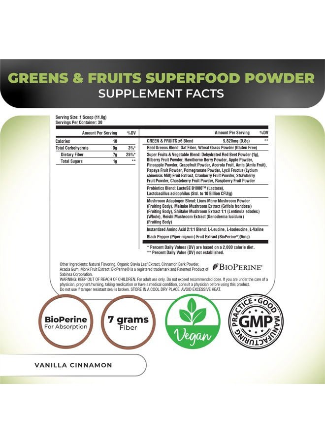 Nutrology Greens & Fruits-Naturally Sourced Fruits, Vegetables, Greens, Beet Powder & Mushroom Blend - Probiotics, Digestive Enzymes, Fiber, Antioxidants, Immune Support - Vanilla Cinnamon-30 Servings - Image 2
