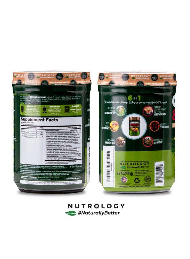 Nutrology Greens & Fruits-Naturally Sourced Fruits, Vegetables, Greens, Beet Powder & Mushroom Blend - Probiotics, Digestive Enzymes, Fiber, Antioxidants, Immune Support - Vanilla Cinnamon-30 Servings - Image 3