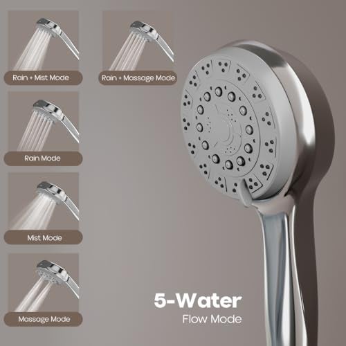 Lorazzo Versa 5-Function Hand Shower for Bathroom | 5-Mode Water Flow | Complete Set with 1.5 meter SS 304 Hose Pipe and Wall Hook | 1-Year Lorazzo Limited Warranty - Image 3